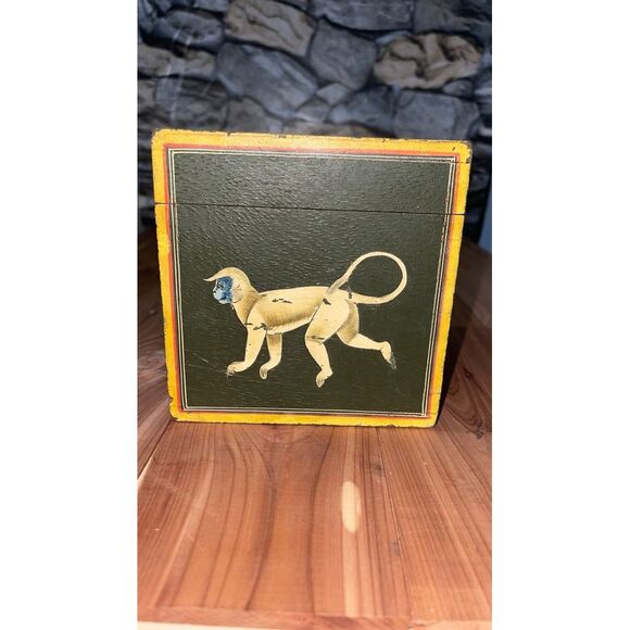 Vintage Hand Painted Monkey Treasure Box - Picture 2 of 11